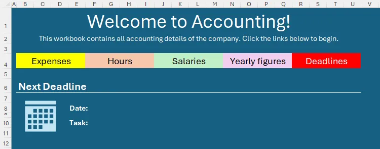 Một khu vực của bảng tính Excel được thiết kế để hiển thị chi tiết hạn chót tiếp theo