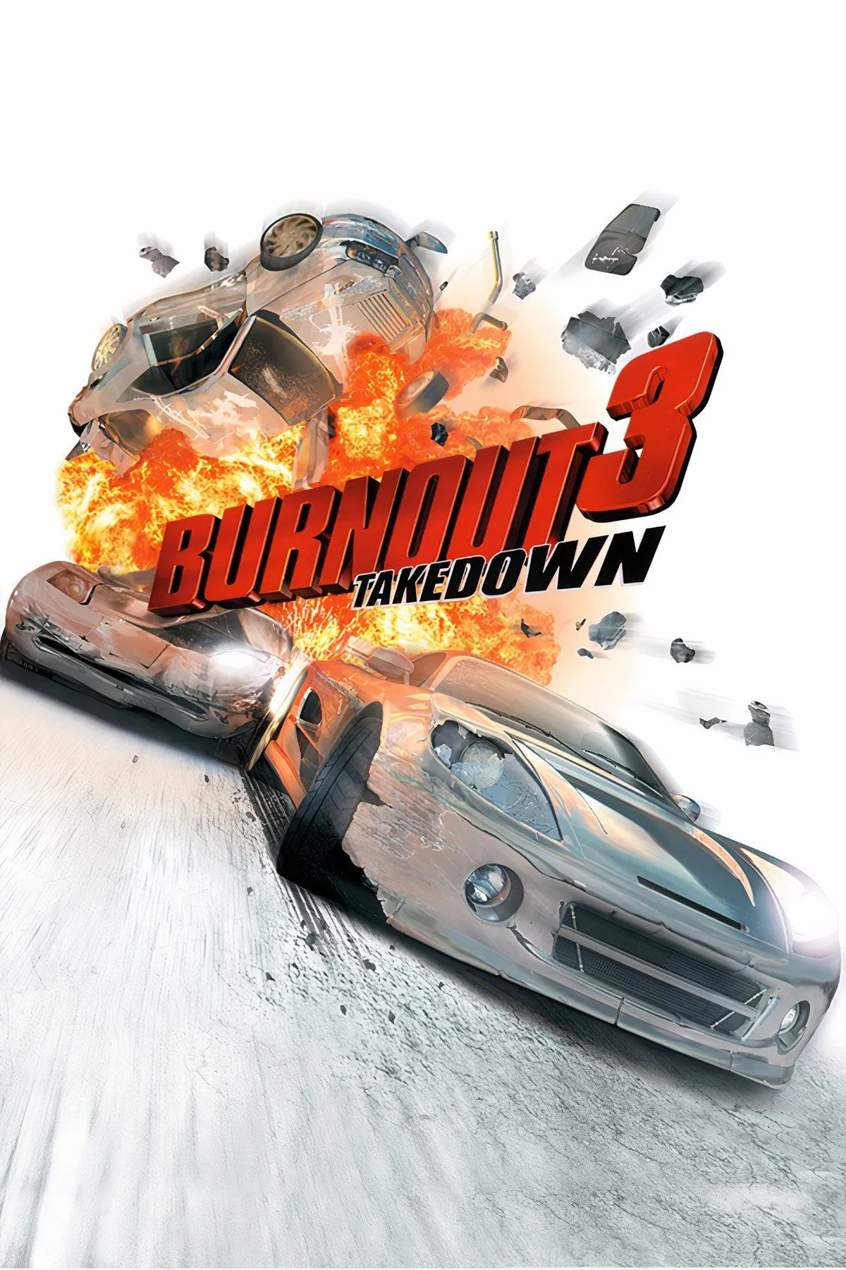 Một vụ va chạm xe ngoạn mục, tạo ra hiệu ứng nổ lớn trong game đua xe Burnout 3 Takedown