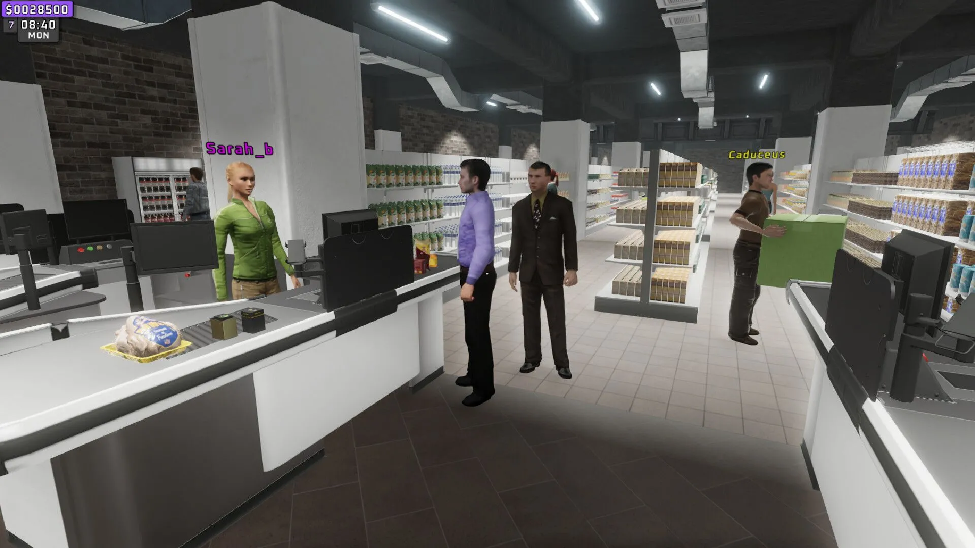 Người chơi quản lý khu vực rau quả trong game Supermarket Together, đảm bảo kệ hàng luôn đầy đủ