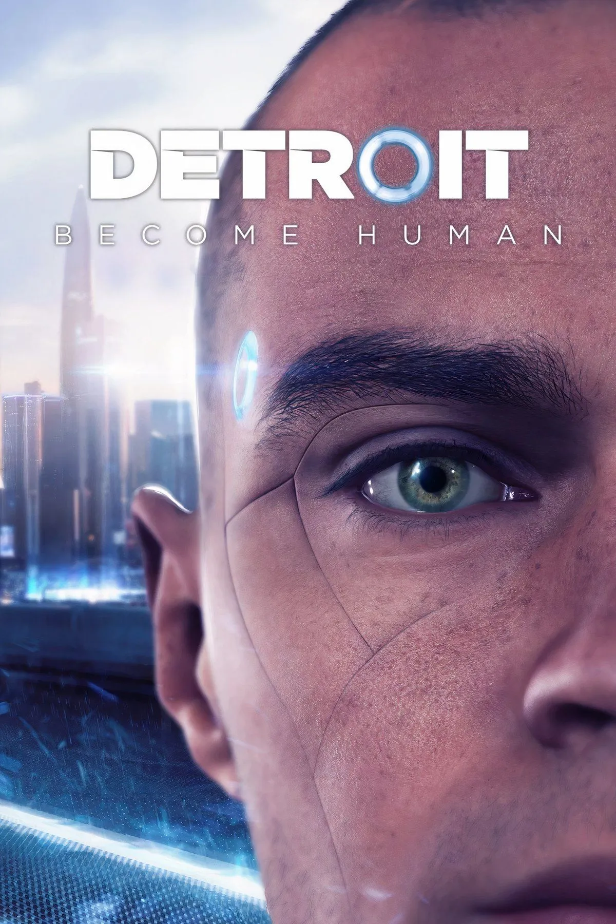 Nhân vật Kara từ Detroit: Become Human đứng trong một căn phòng với ánh sáng xanh, thể hiện công nghệ và yếu tố tương lai