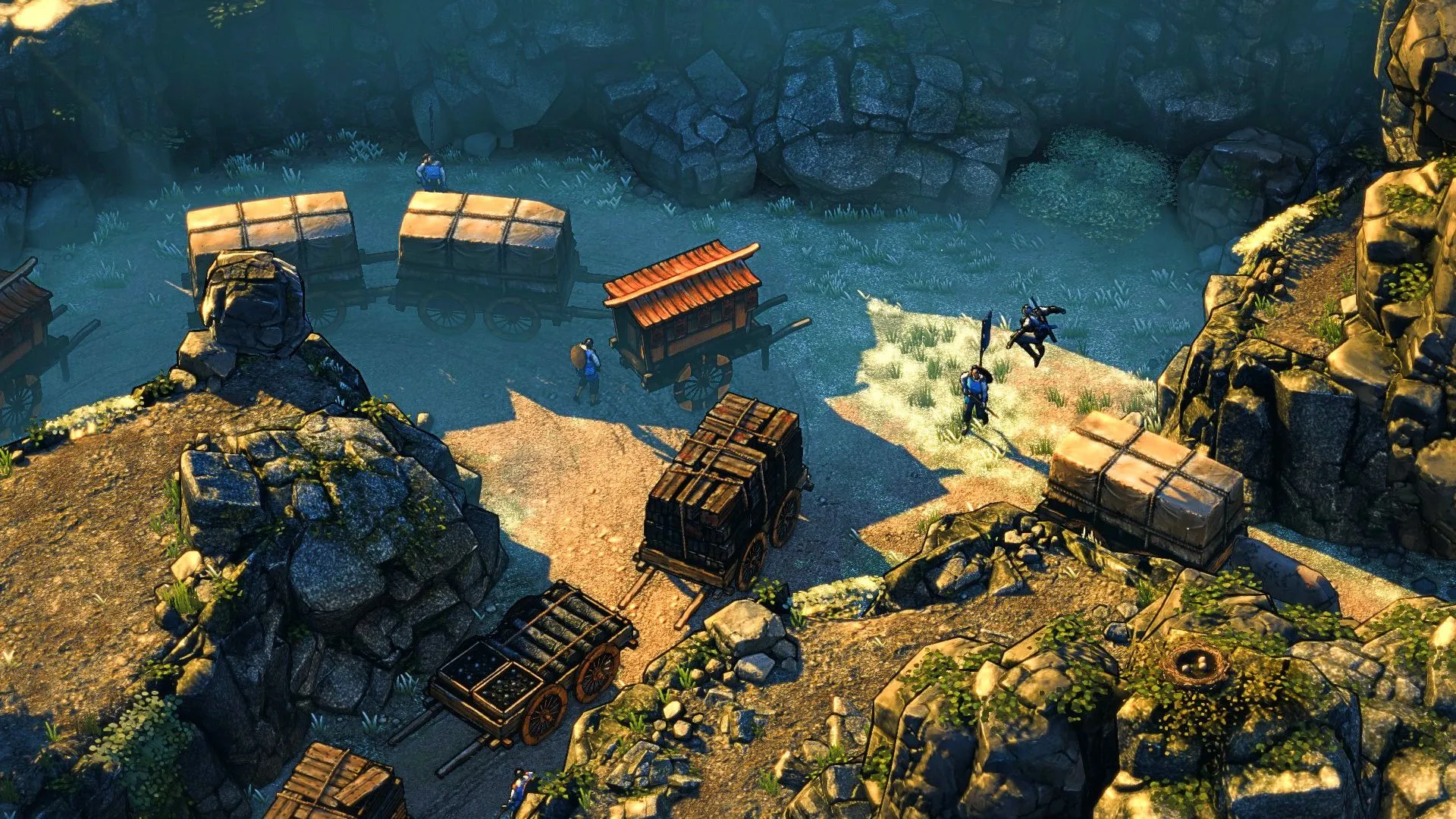Nhân vật trong Shadow Tactics Blades of the Shogun tiếp cận kẻ địch, minh họa yếu tố chiến thuật.