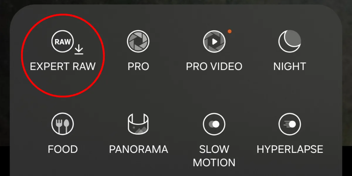 Nút &quot;Expert RAW&quot; trong menu &quot;Thêm&quot; của ứng dụng Camera trên Galaxy S25, dẫn đến cài đặt chế độ chụp ảnh RAW.