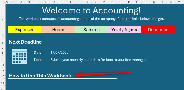 Phụ đề &quot;Cách Sử Dụng Workbook Này&quot; được thêm vào trang chủ trong Microsoft Excel
