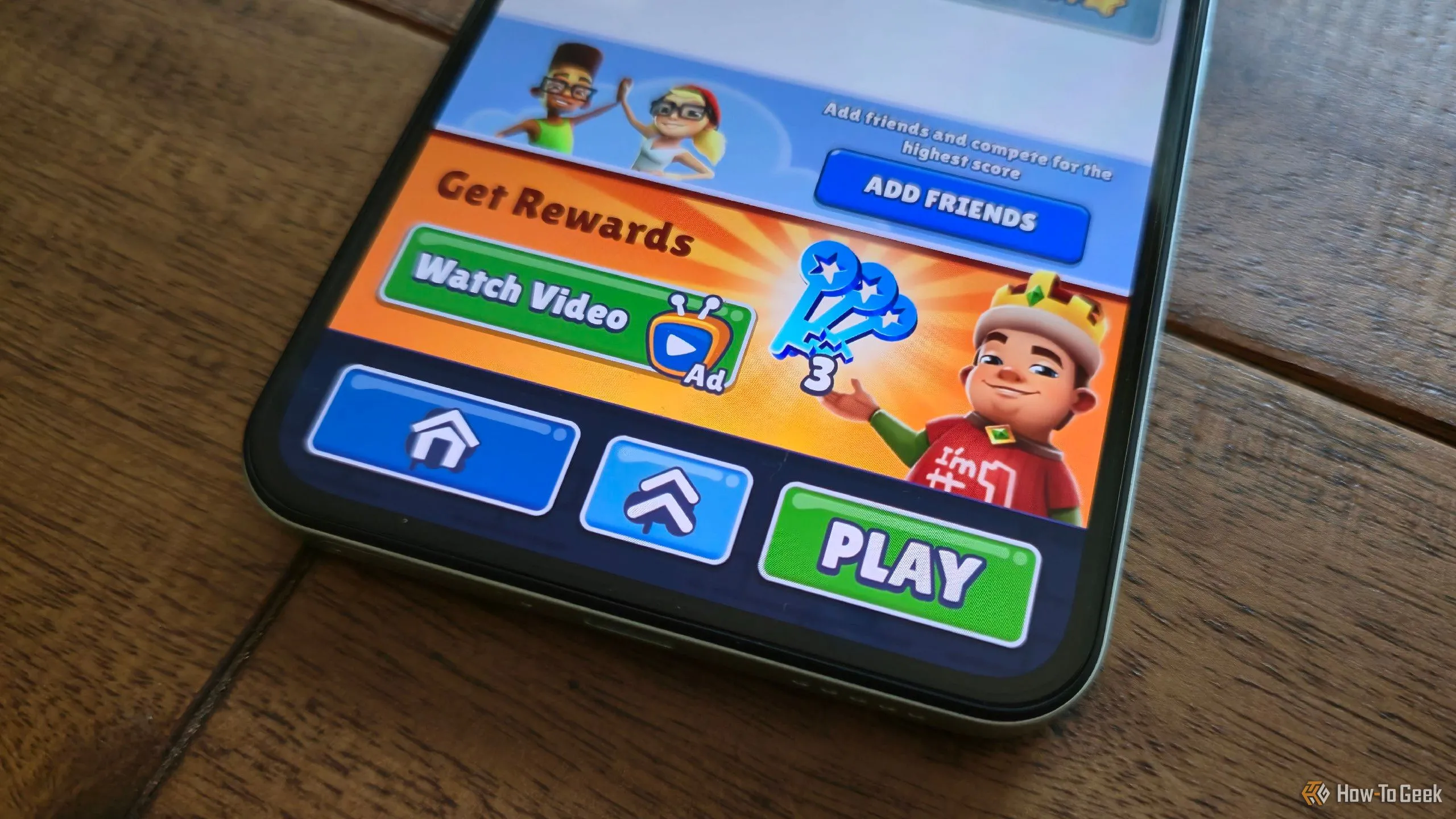Quảng cáo trong game Subway Surfers trên điện thoại CMF Phone 2 Pro, hiển thị các yếu tố gây nghiện và chi tiền