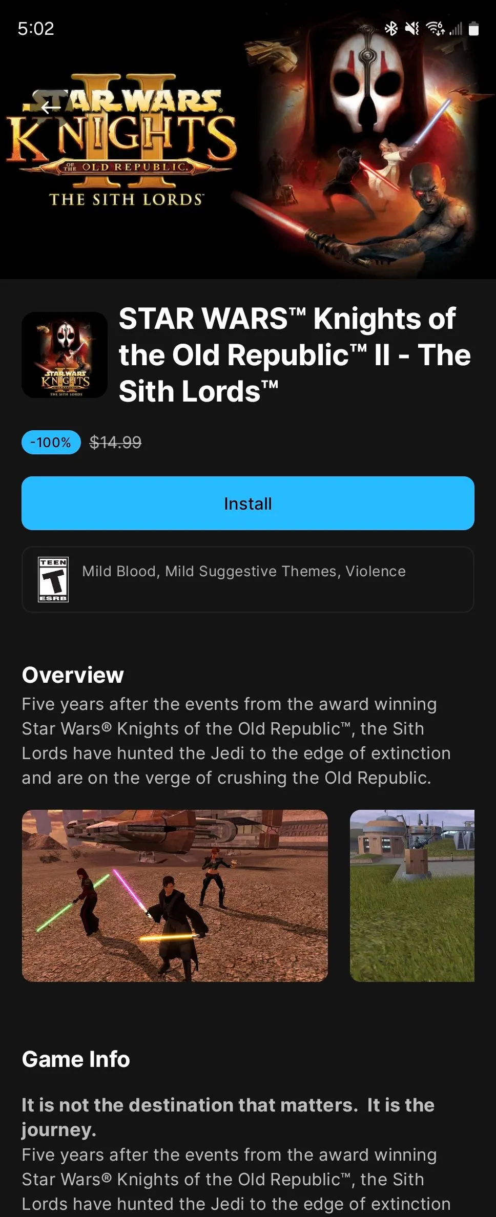 Star Wars KOTOR II được cung cấp miễn phí trên Epic Games Store dành cho Android