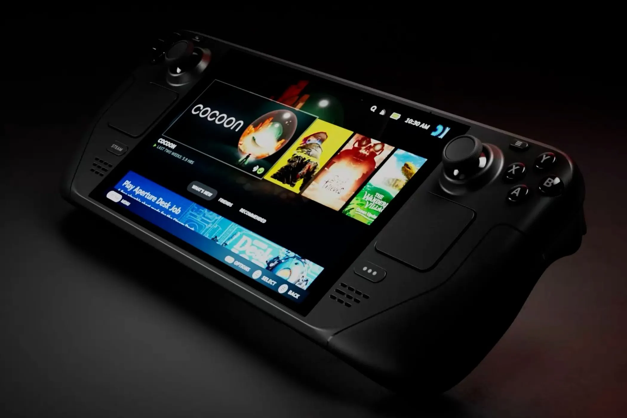 Steam Deck OLED với màn hình rực rỡ, biểu tượng cho hiệu năng và trải nghiệm chơi game cầm tay cao cấp.