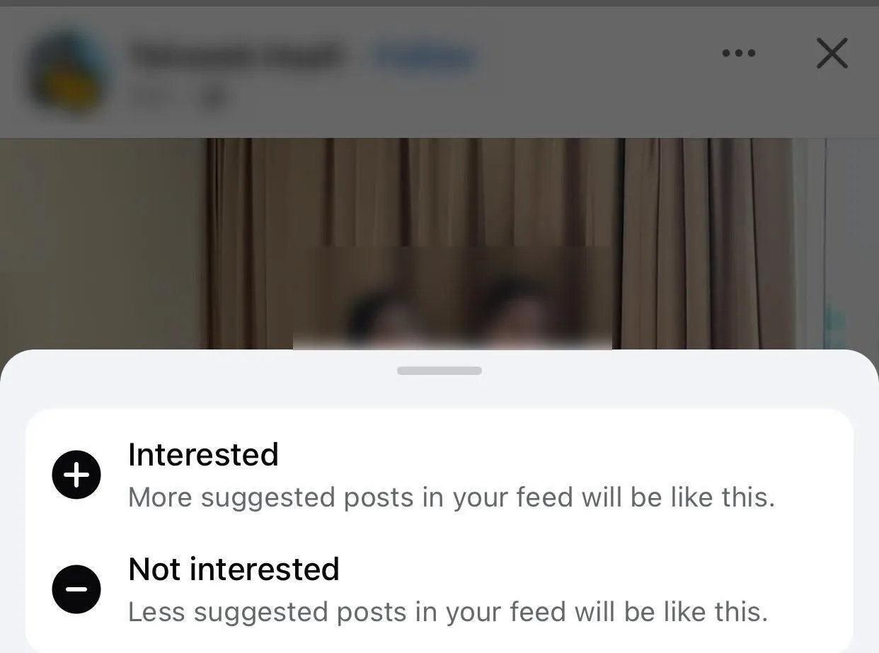 Sử dụng tùy chọn &quot;Không quan tâm&quot; để thông báo cho Facebook hiển thị ít bài viết đề xuất tương tự trên bảng tin.