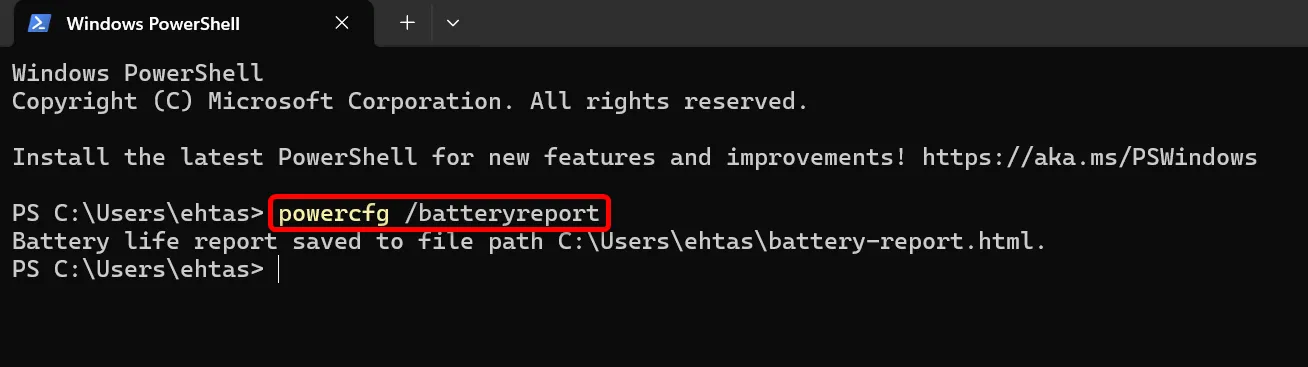 Tạo báo cáo sức khỏe pin bằng Command Prompt trên Windows
