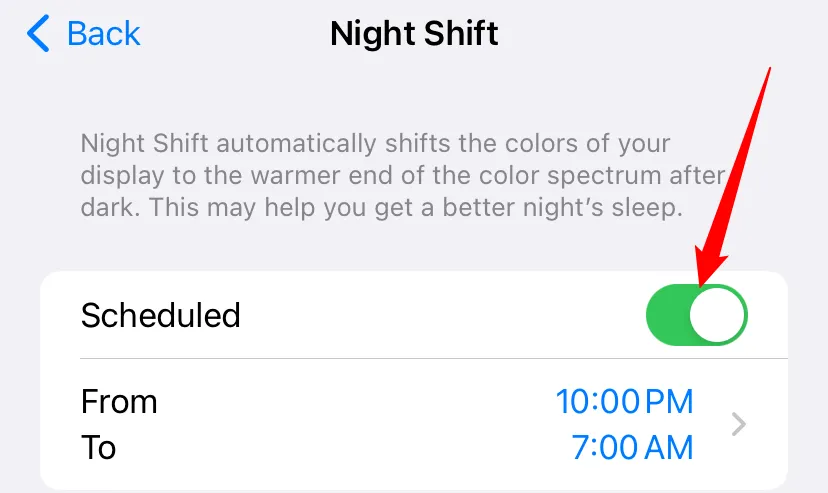 Tắt chế độ Night Shift theo lịch trình đã cài đặt trên iPhone