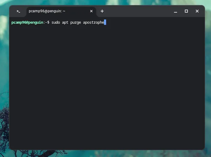 Terminal trên ChromeOS hiển thị quá trình gỡ cài đặt ứng dụng bằng lệnh APT.