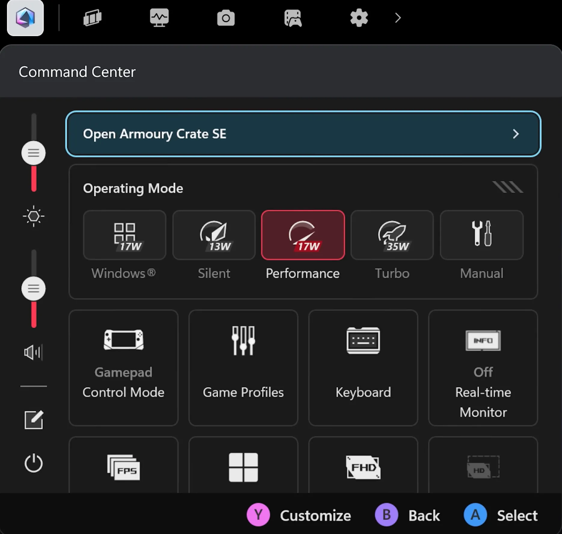 Thanh Xbox Game Bar được thiết kế lại, hiển thị widget ASUS Armoury Crate để điều chỉnh cài đặt chơi game.