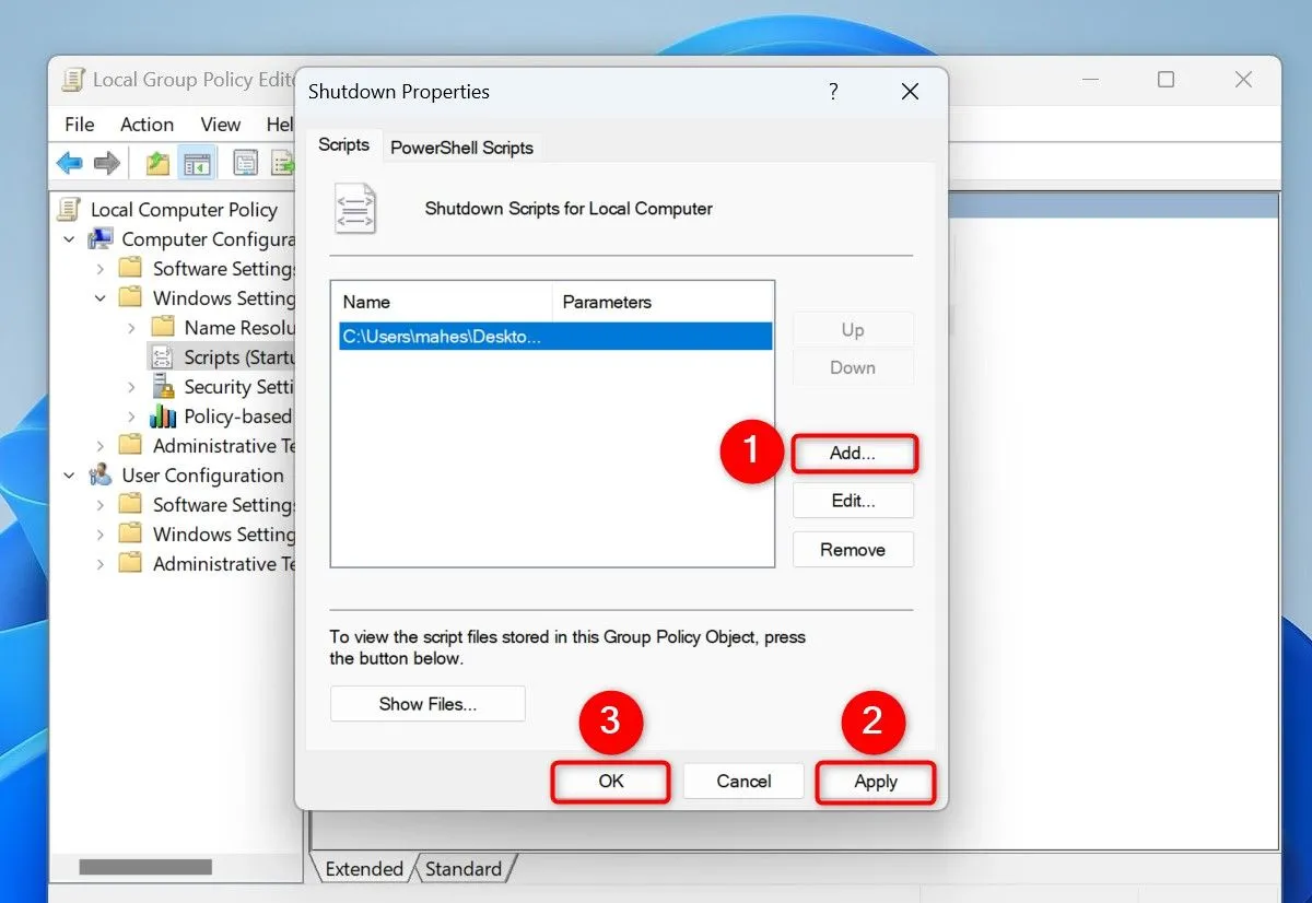 Thêm script dọn dẹp vào cài đặt Shutdown trong Local Group Policy Editor