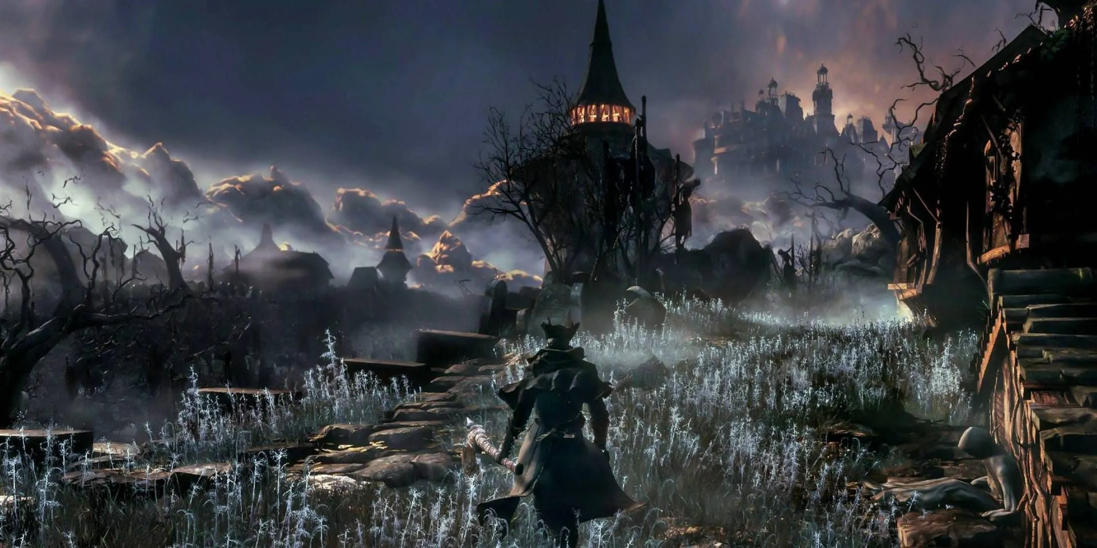 Thợ săn Bloodborne chiến đấu trong khu vực Old Hunters DLC