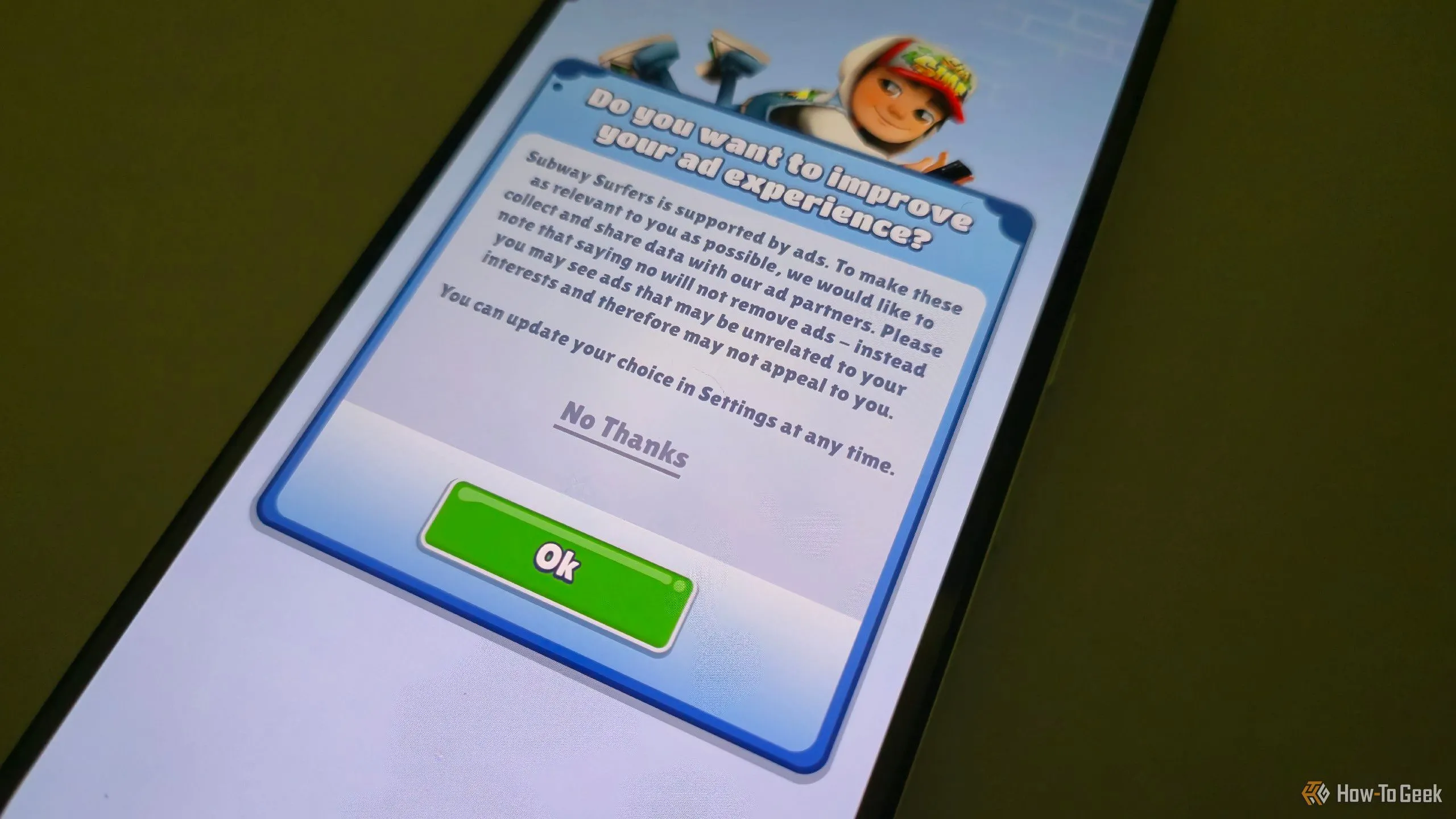 Thông báo về thu thập dữ liệu trong game Sunday Surfers trên điện thoại CMF Phone 2 Pro