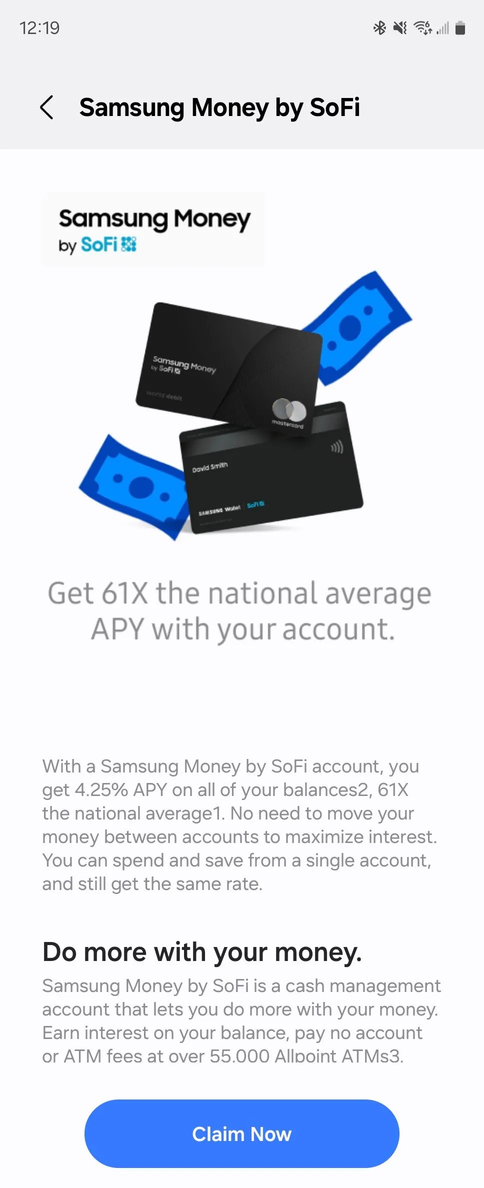 Tùy chọn tích hợp dịch vụ Samsung Money by SoFi ngay trong ứng dụng Samsung Wallet, cung cấp giải pháp quản lý tài chính với lãi suất hấp dẫn.