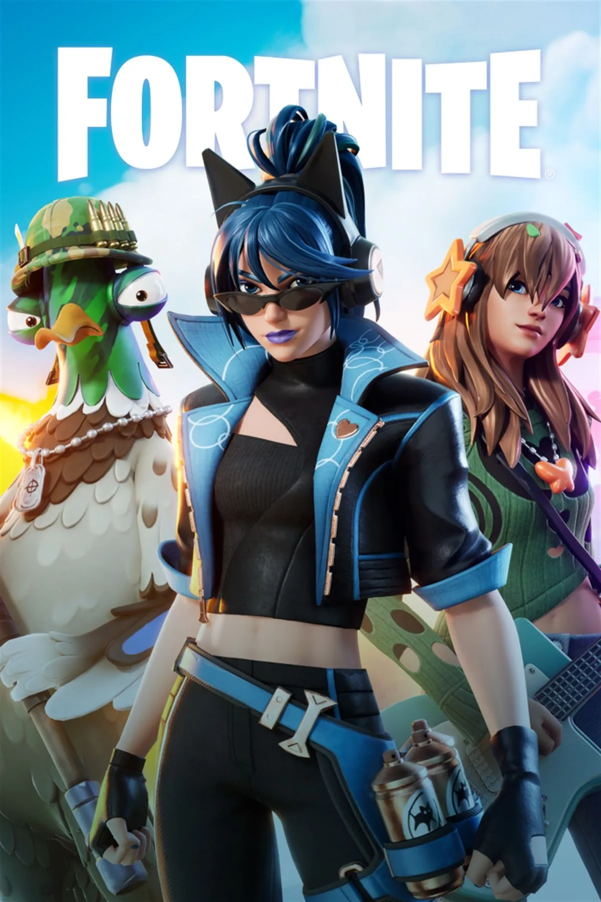 Bìa game Fortnite với các chế độ chơi đa dạng như Battle Royale, LEGO và đua xe