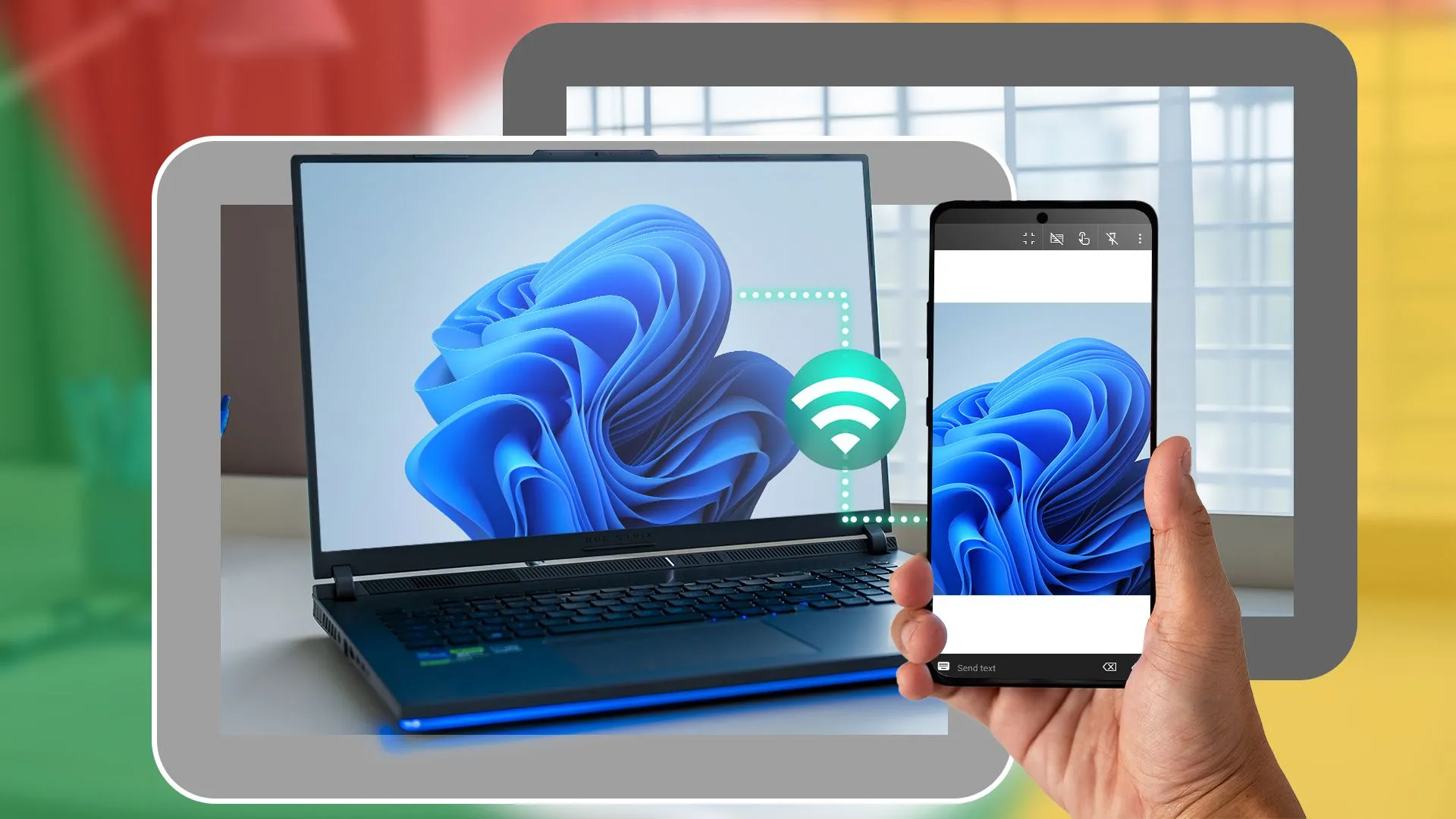 Điện thoại iPhone truy cập từ xa máy tính Windows 11, minh họa khả năng điều khiển máy tính từ xa.
