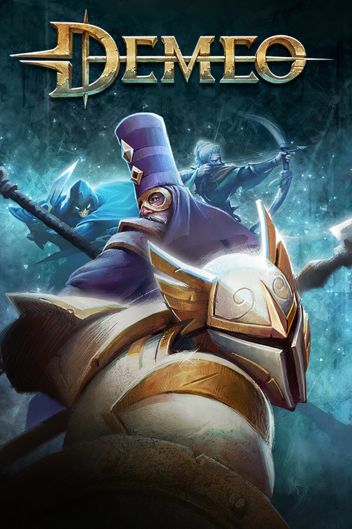 Hình ảnh collage minh họa gameplay và artwork của game VR Demeo, thể hiện môi trường game board sống động