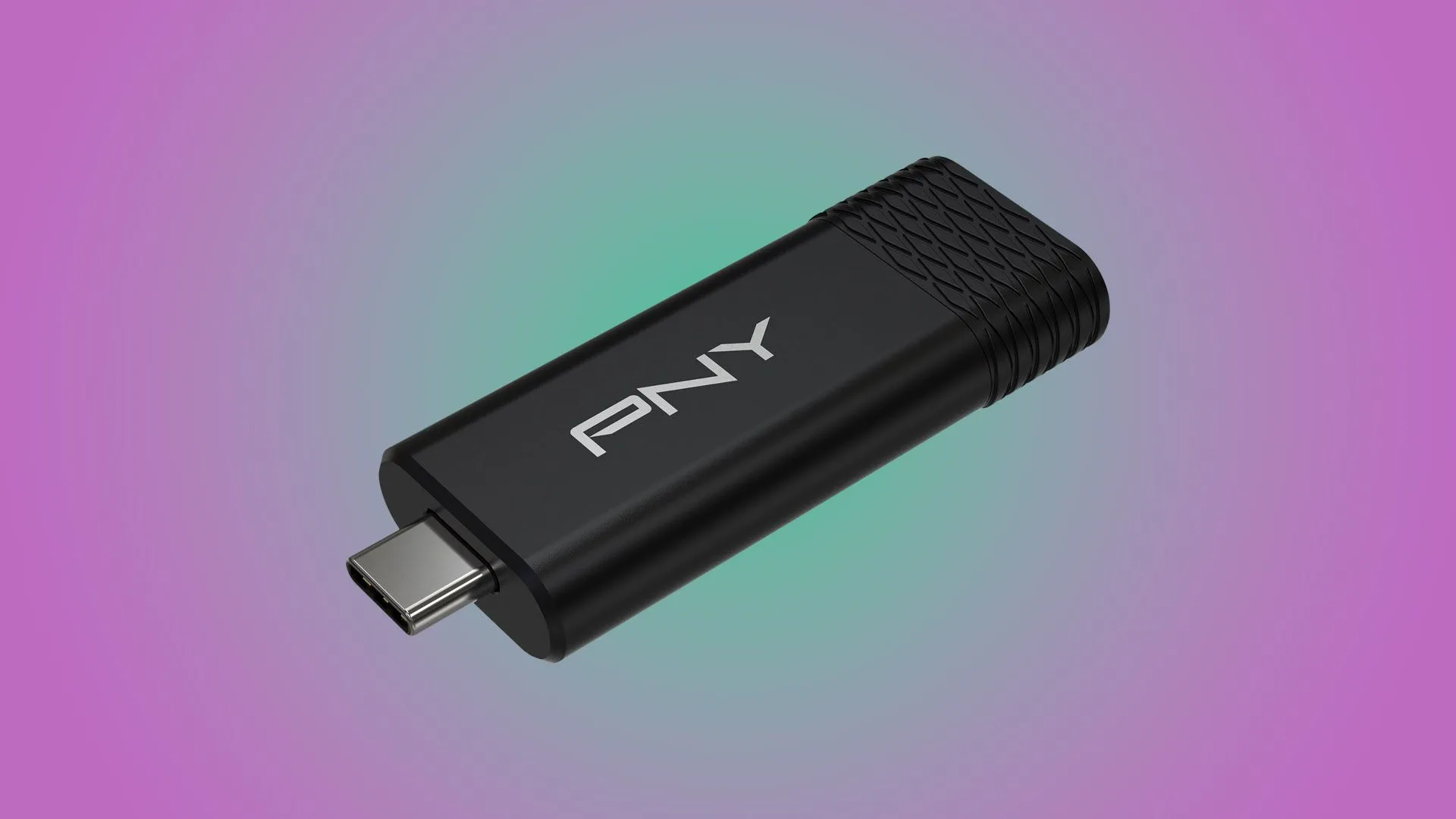 Ổ đĩa flash USB-C của PNY với thiết kế hiện đại, nhấn mạnh khả năng truyền dữ liệu nhanh chóng.