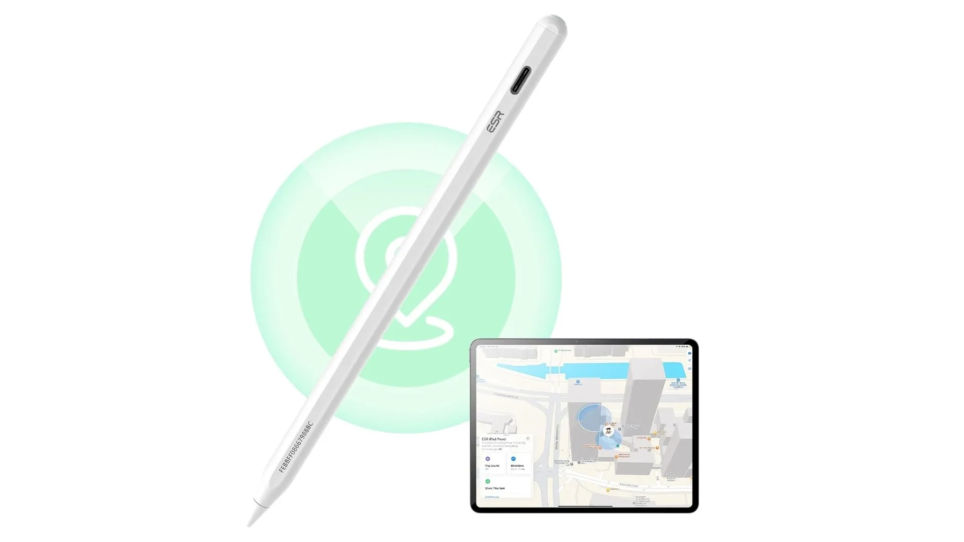 Tính năng định vị Find My giúp tìm bút cảm ứng ESR Geo Digital Pencil bị thất lạc trên bản đồ