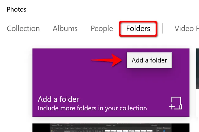 Tùy chọn thêm thư mục trong ứng dụng Photos của Windows 10