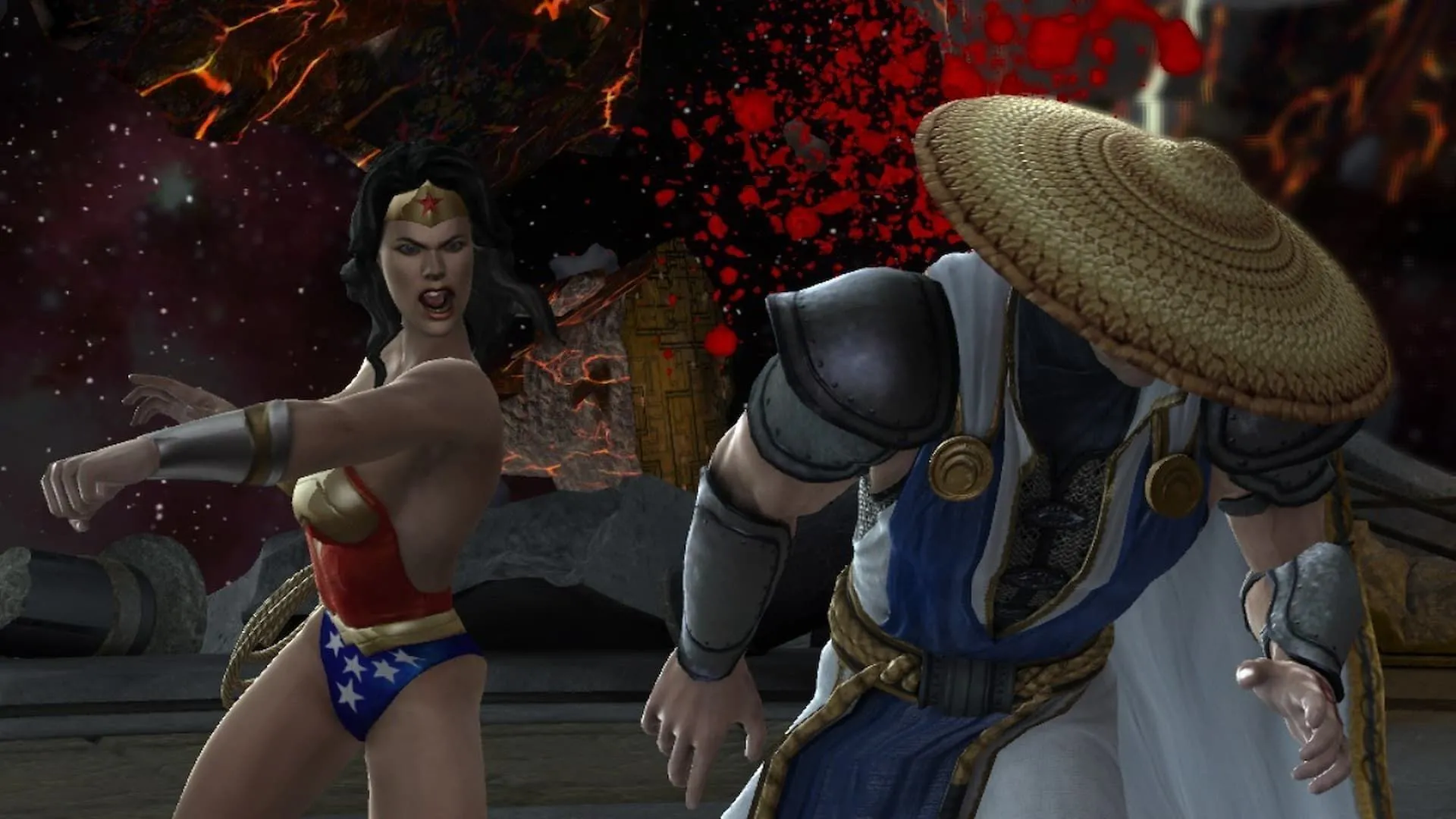 Wonder Woman đấm Raiden trong Mortal Kombat Vs. DC Universe