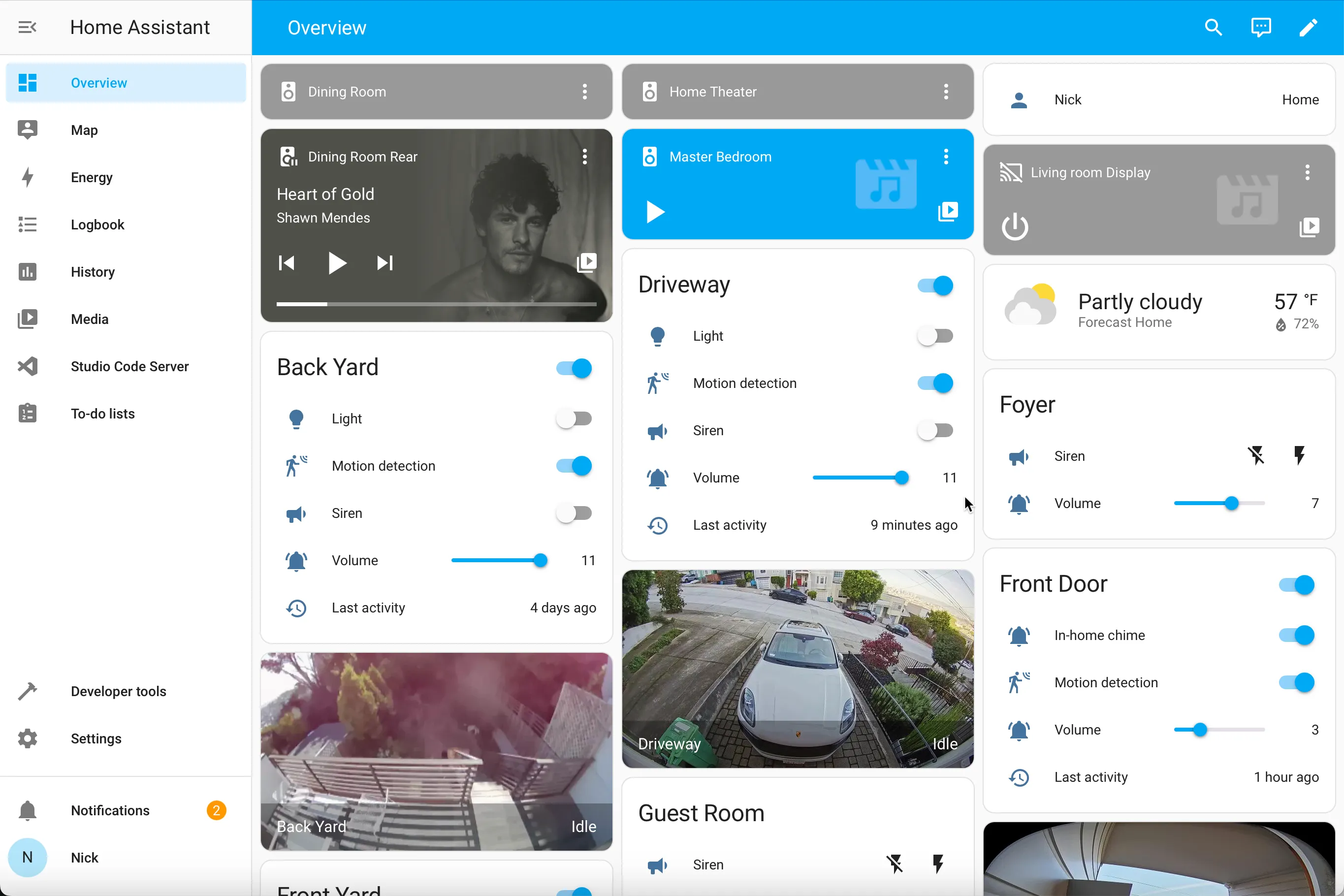 Ảnh chụp màn hình trang Tổng quan Home Assistant hiển thị các thiết bị Ring