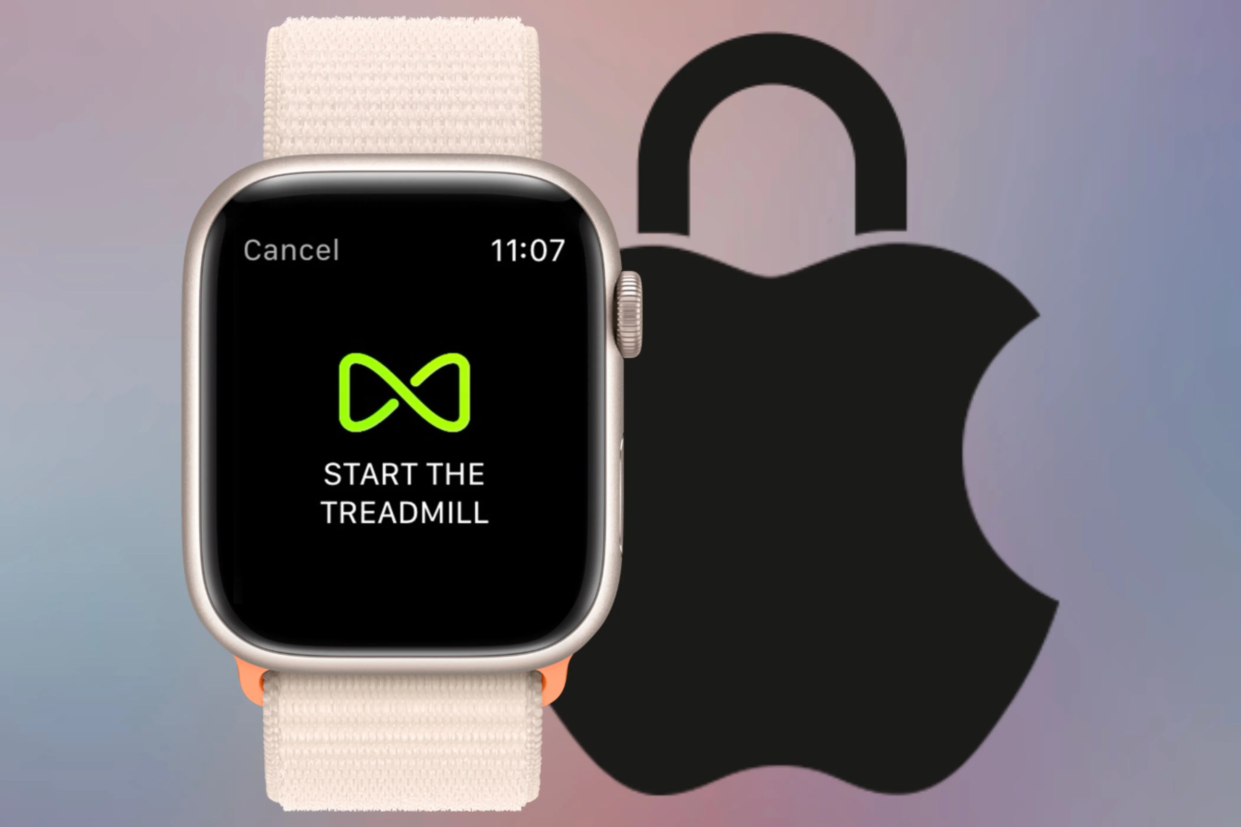 Apple Watch hiển thị biểu tượng GymKit, sẵn sàng bắt đầu bài tập trên máy chạy bộ