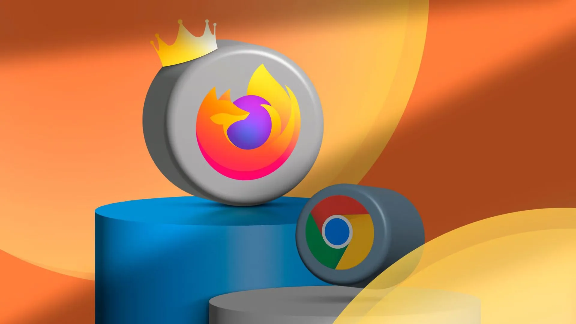 Biểu tượng Firefox và Chrome trên bục, Firefox đội vương miện