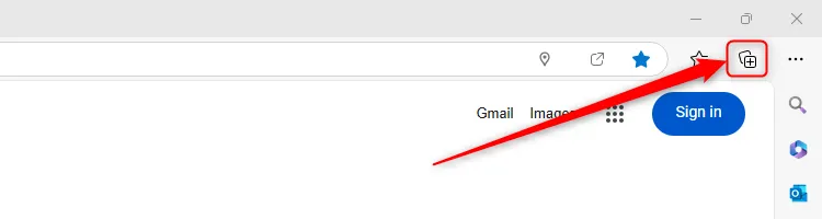 Các biểu tượng Collections trên thanh công cụ của Microsoft Edge.