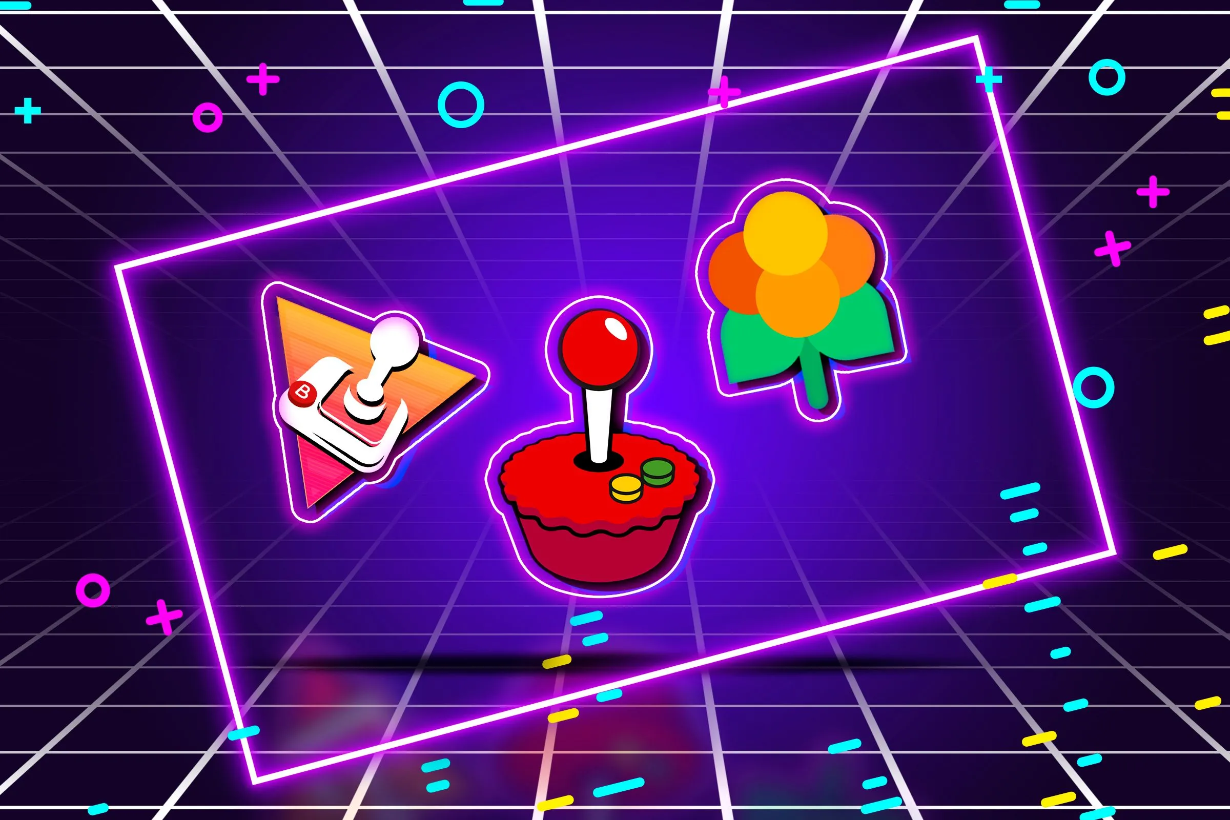 Các logo Batocera, RetroPie, Lakka cạnh nhau trong không gian game retro