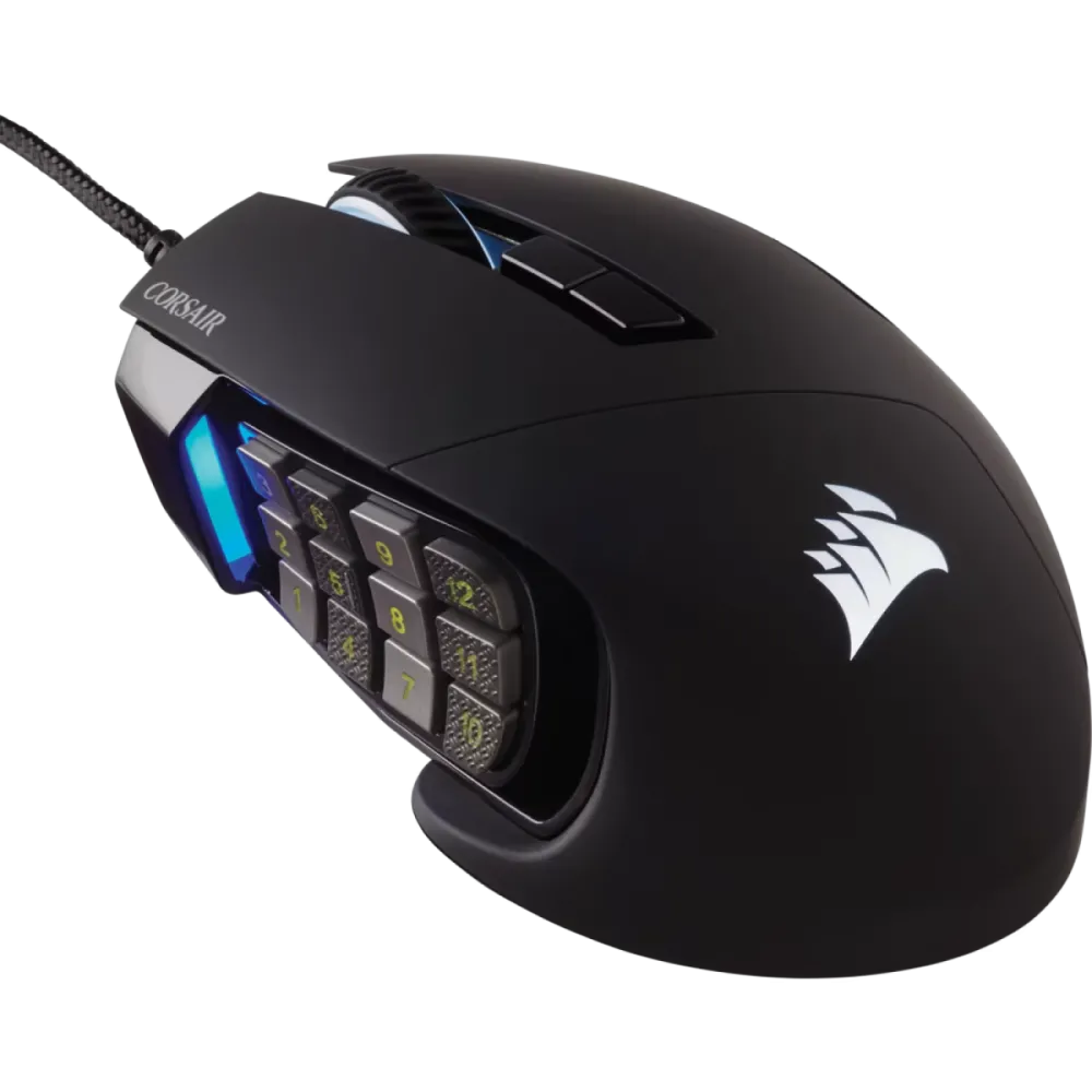 Chuột gaming Corsair Scimitar RGB Elite với hàng loạt nút bấm bên hông, lý tưởng cho game MMO