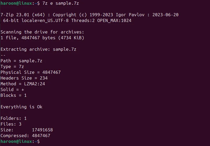Giải nén file định dạng 7z trong Terminal Ubuntu sử dụng công cụ p7zip