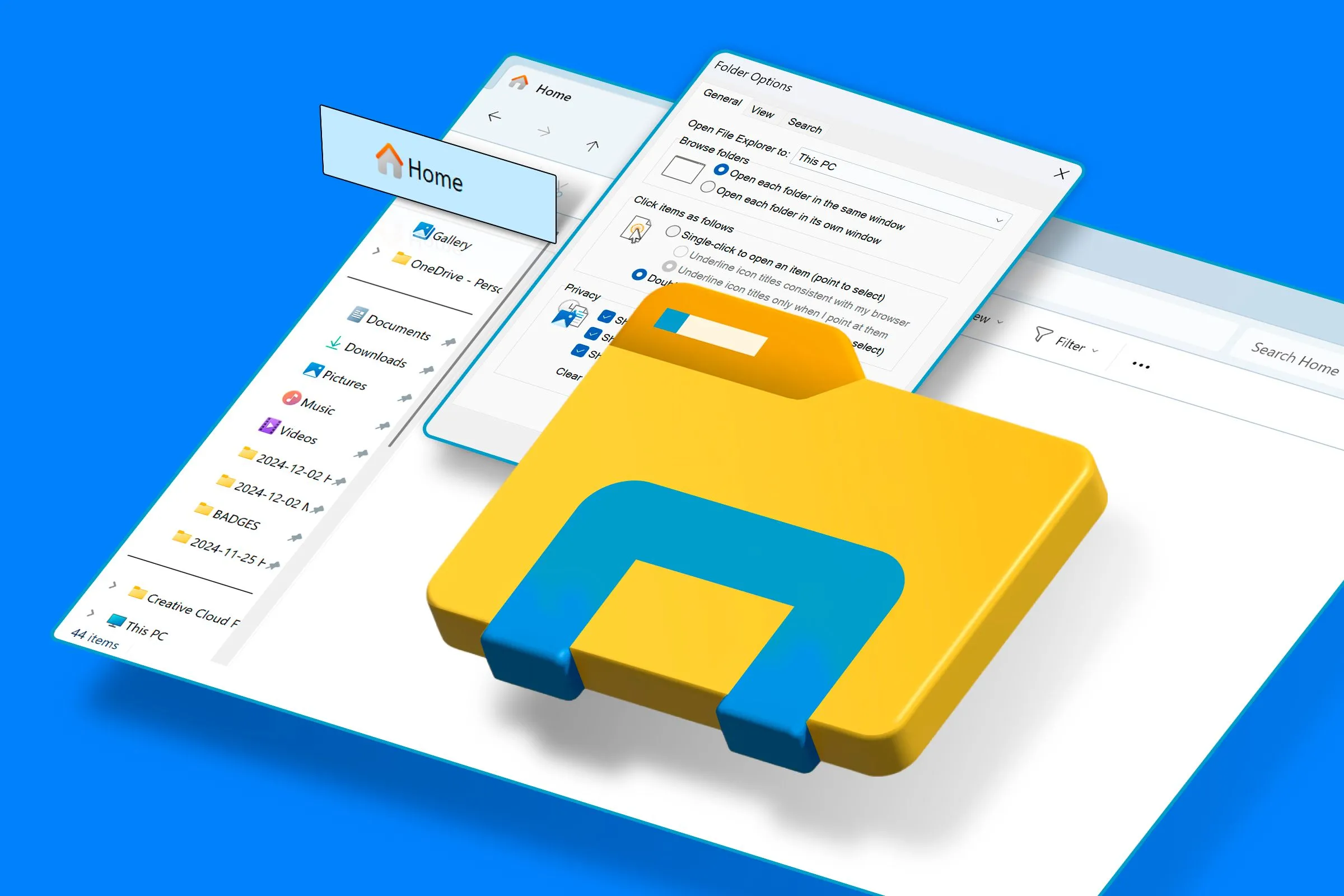 Giao diện File Explorer trên Windows 11 với thư mục Home được đánh dấu