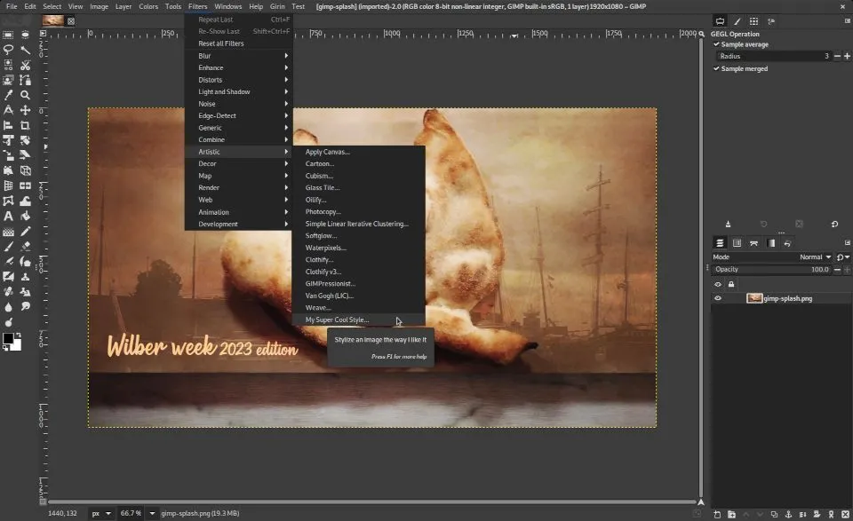 Giao diện GIMP với thanh menu và tiêu đề hợp nhất