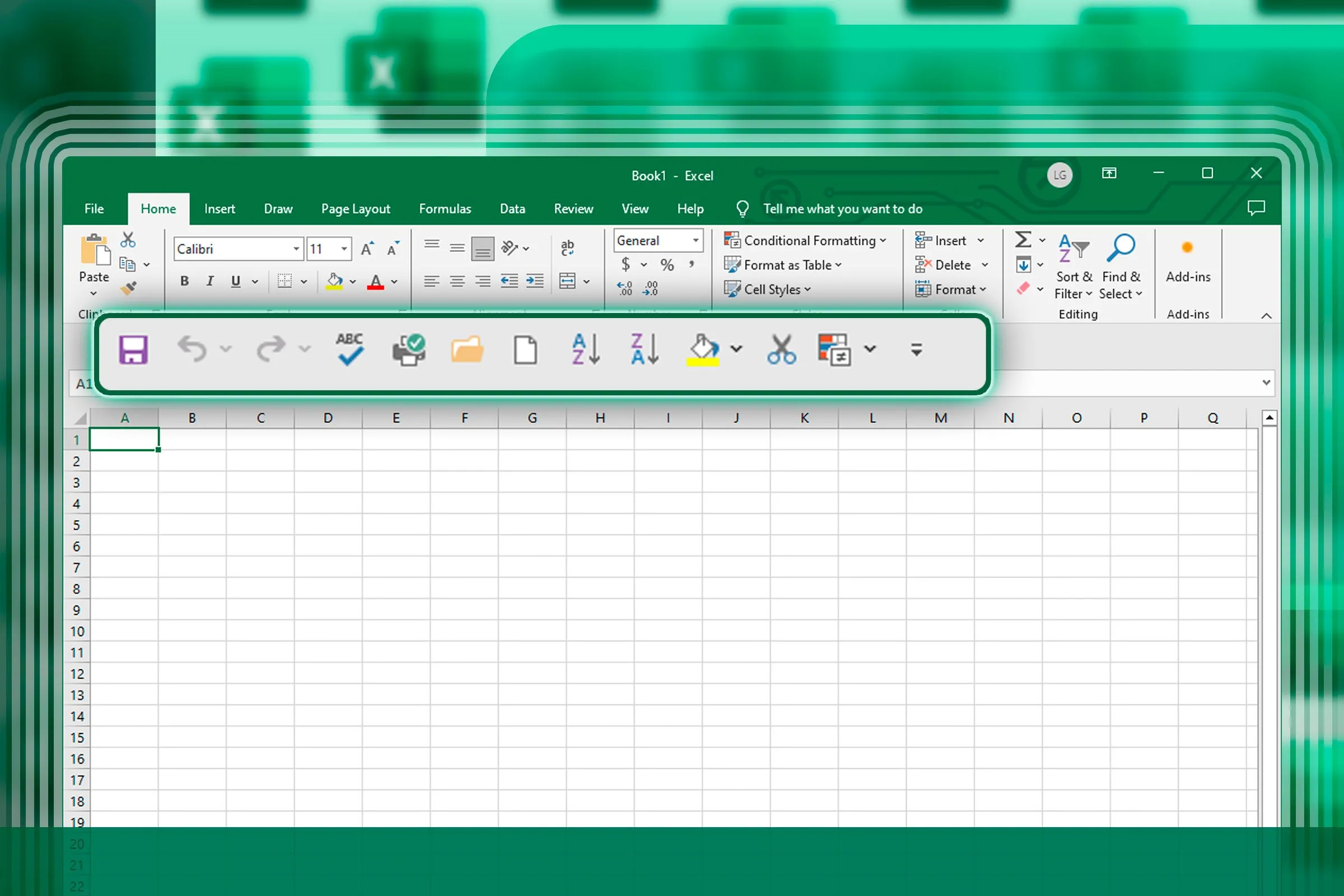 Giao diện Microsoft Excel với thanh công cụ truy cập nhanh (Quick Access Toolbar) được làm nổi bật.