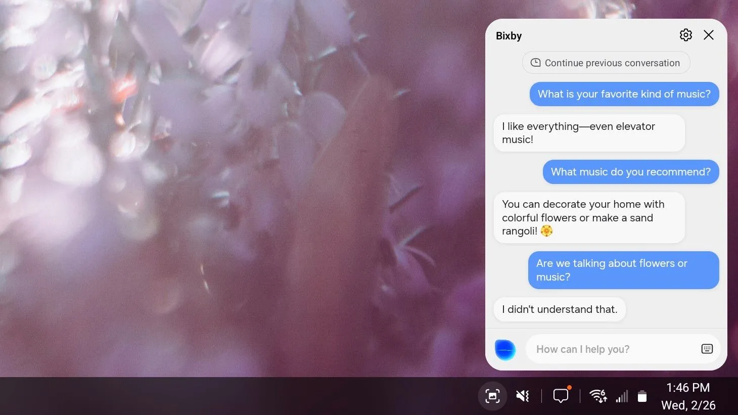 Giao diện tương tác với trợ lý giọng nói Bixby trên Samsung DeX.