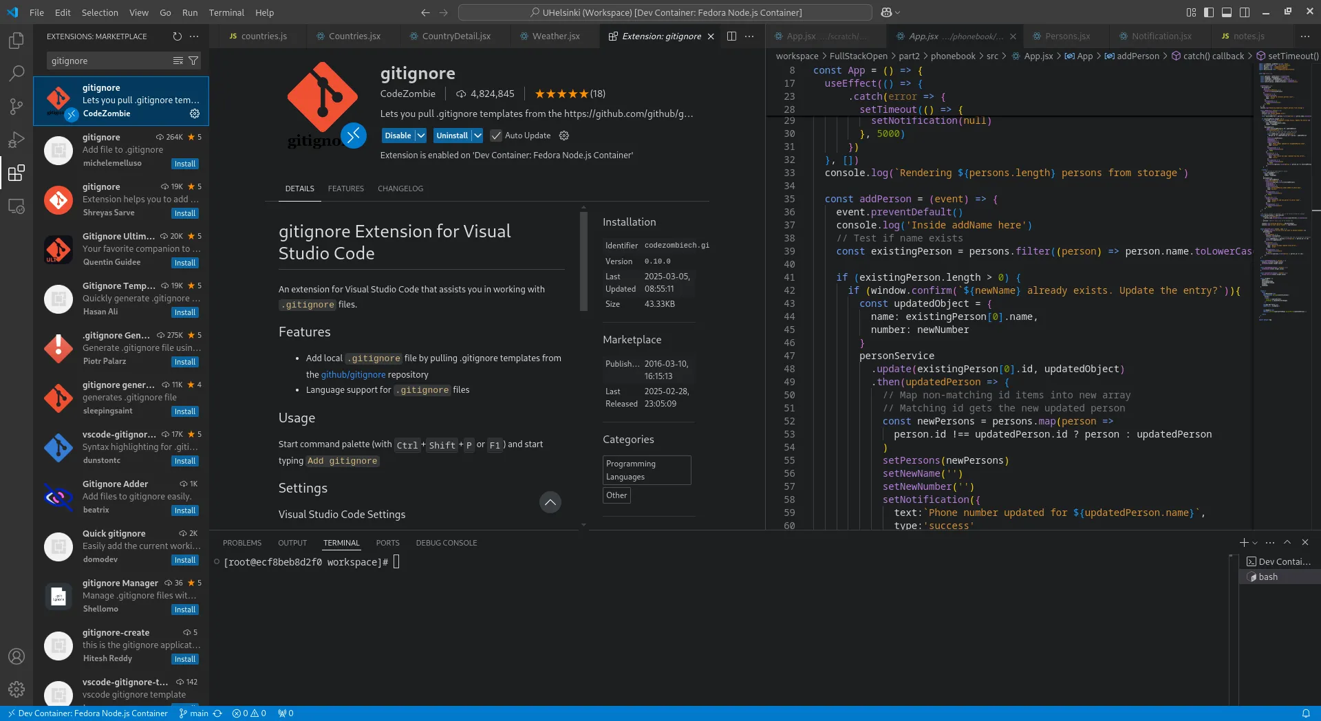Giao diện VS Code hiển thị mô tả tiện ích Gitignore, hỗ trợ tạo và quản lý file .gitignore dễ dàng cho các dự án Git.