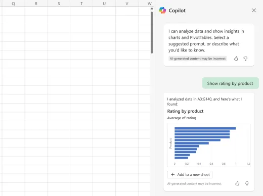 Gợi ý phân tích dữ liệu từ Copilot trong Excel