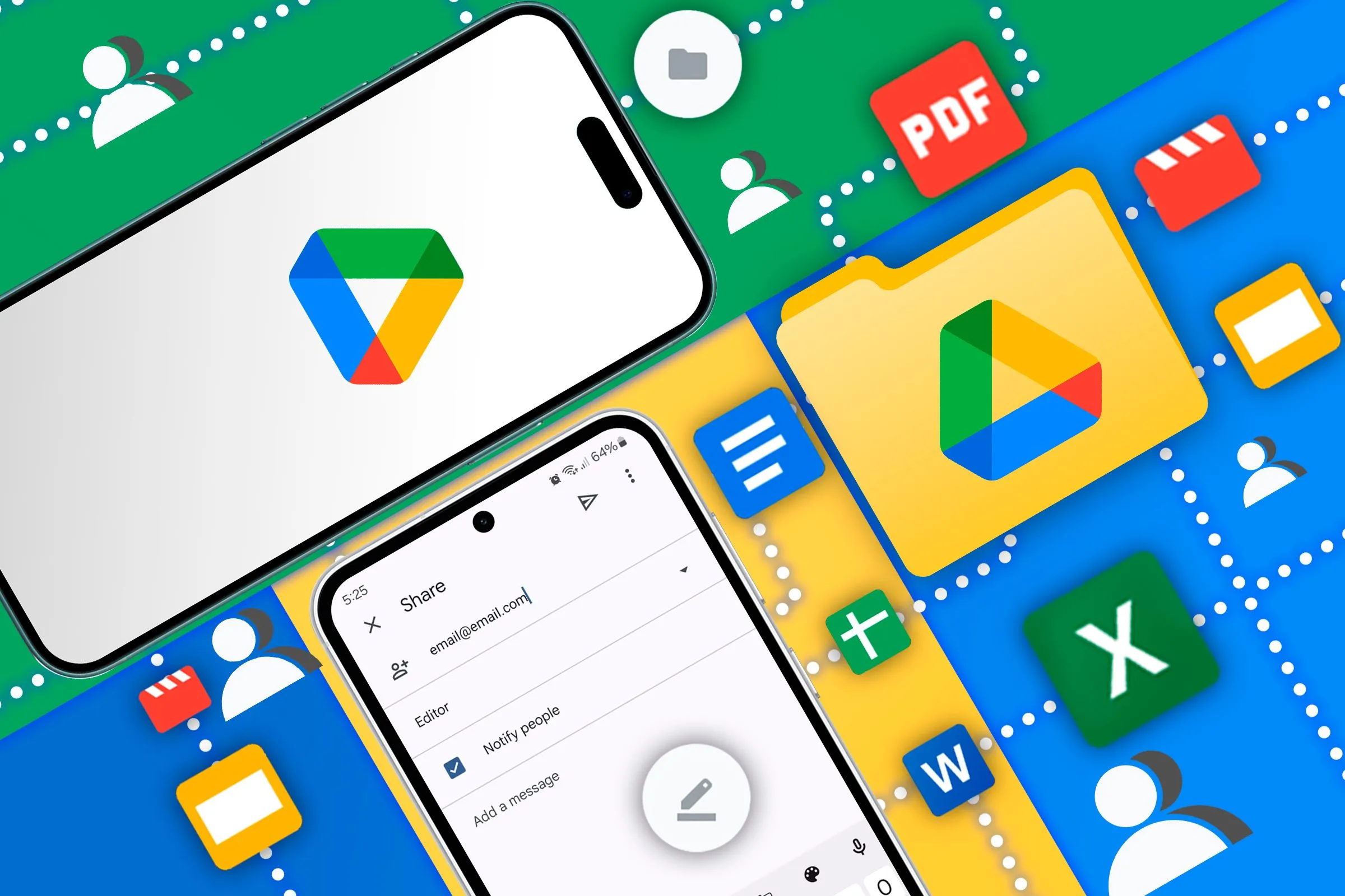 Hệ sinh thái Google Drive trên các thiết bị di động và biểu tượng Google Workspace