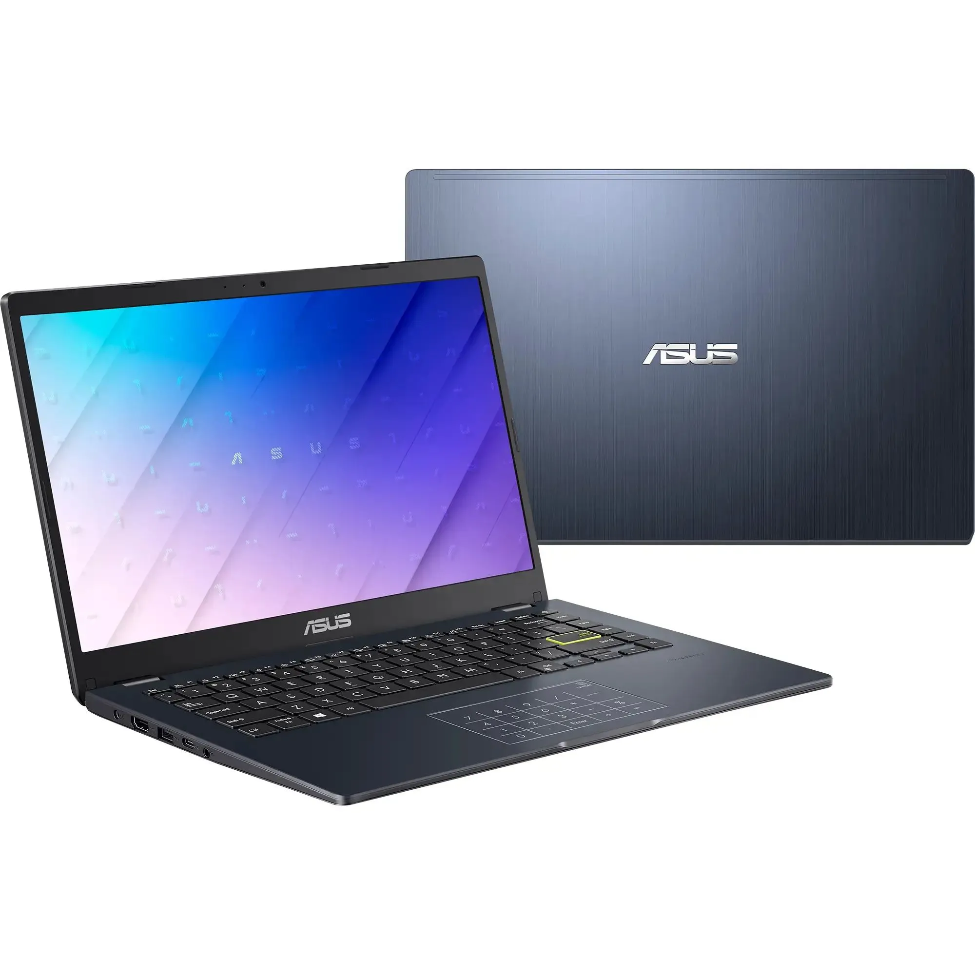 Laptop ASUS E410KA-PM464 màu đen với bàn phím và logo ASUS
