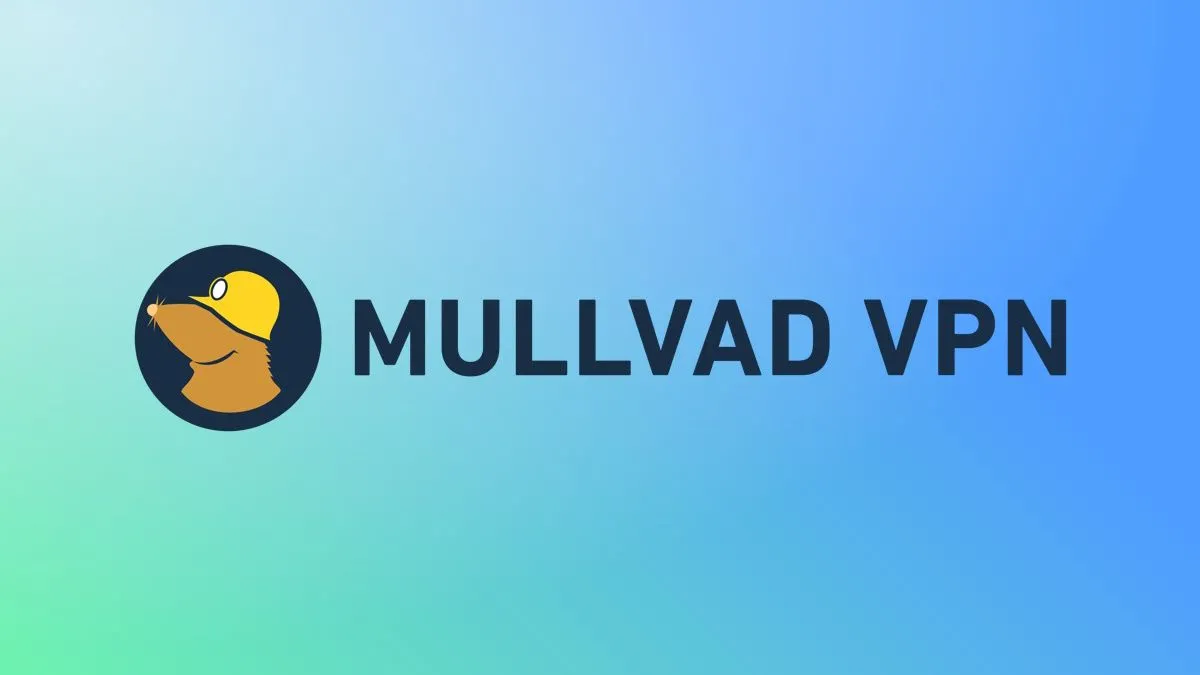 Logo Mullvad VPN trên nền xanh lá và xanh dương, nhấn mạnh tính ẩn danh và bảo mật cao