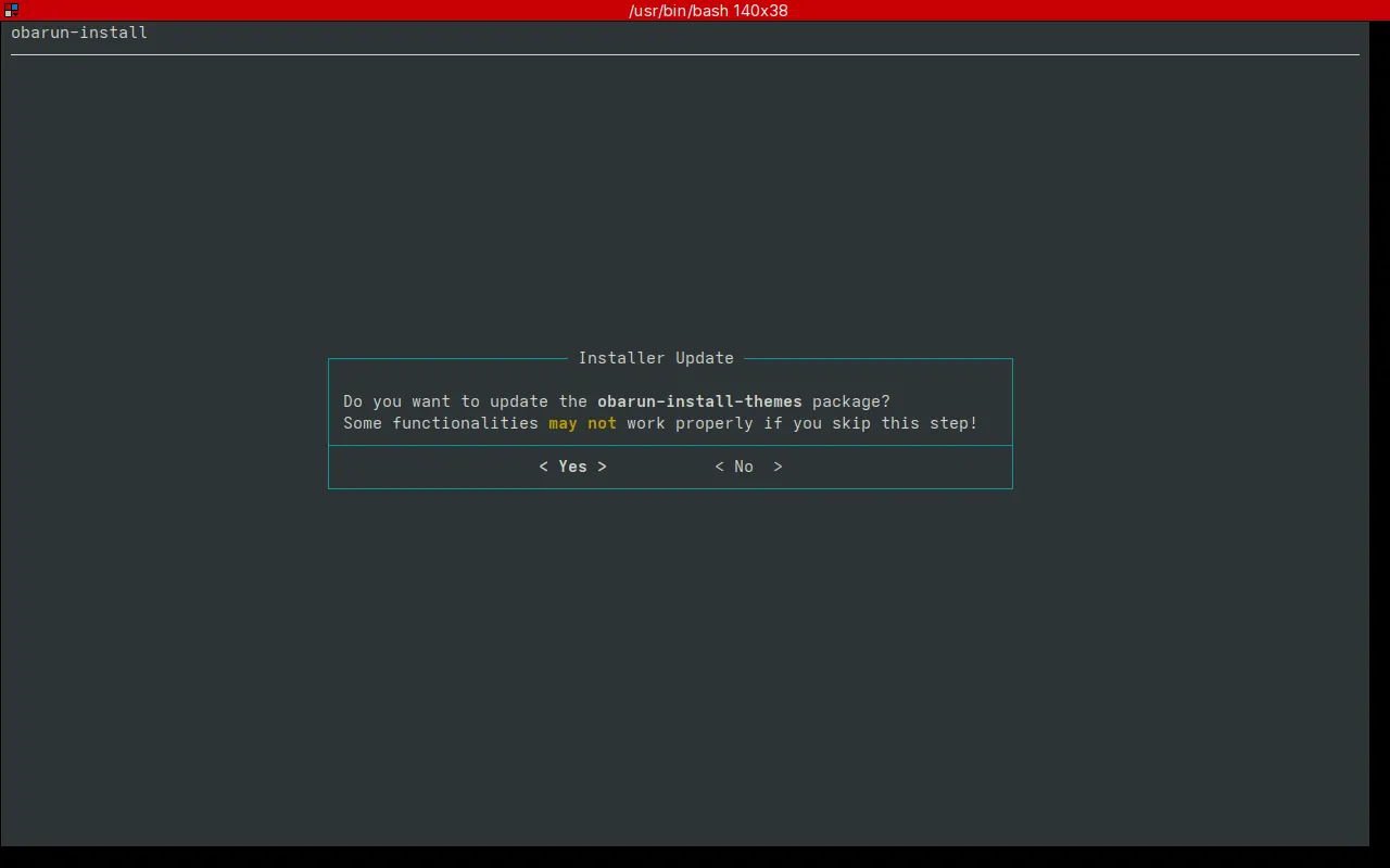 Màn hình cập nhật hiển thị trong quá trình cài đặt Obarun Linux