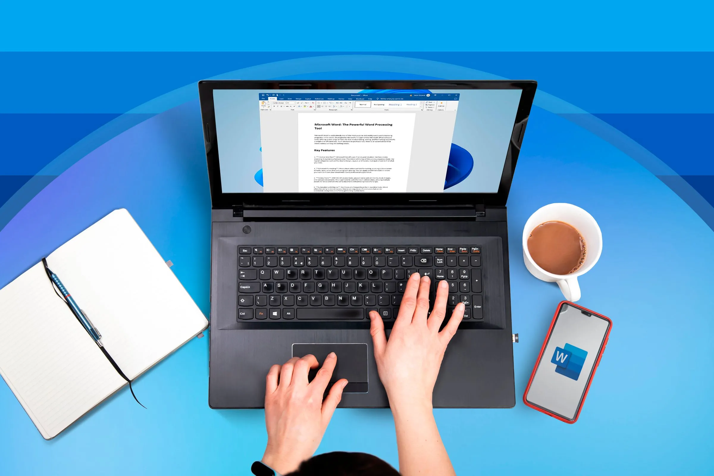 Màn hình laptop hiển thị Microsoft Word đang mở, tượng trưng cho quá trình tạo mục lục tự động cho tài liệu