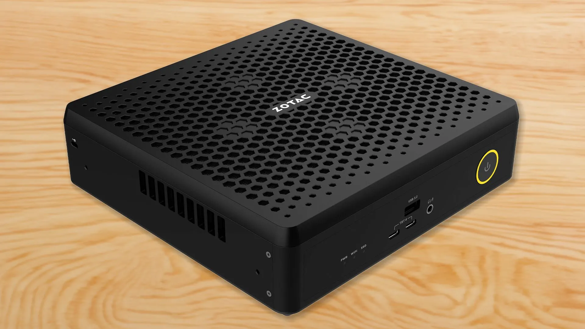Minh họa máy tính Mini PC ZOTAC MAGNUS EN75060TC trên bàn, nhấn mạnh hiệu suất vượt trội của thiết bị.