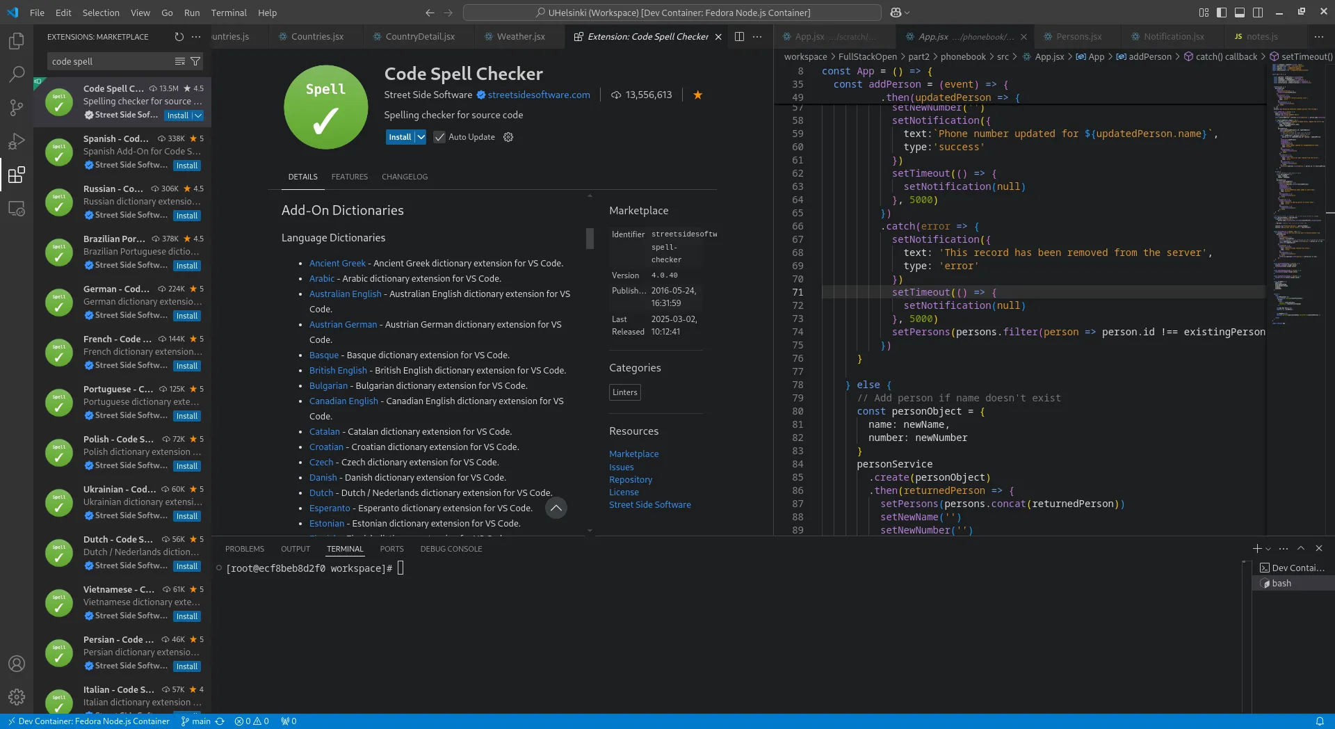 Mô tả tiện ích Code Spell Checker cho VS Code, giúp kiểm tra lỗi chính tả trong tên biến, bình luận và tài liệu mã nguồn.