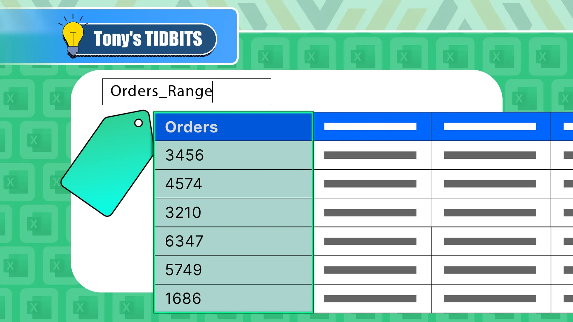 Một bảng Excel với vùng dữ liệu được đặt tên (Named Range) hiển thị trong Name Box