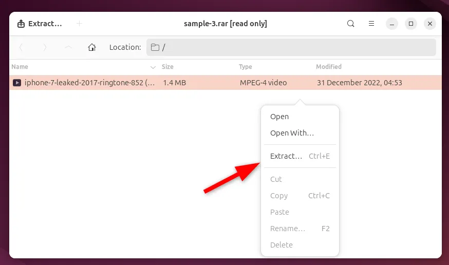 Quá trình giải nén file RAR bằng công cụ File Roller trên Linux