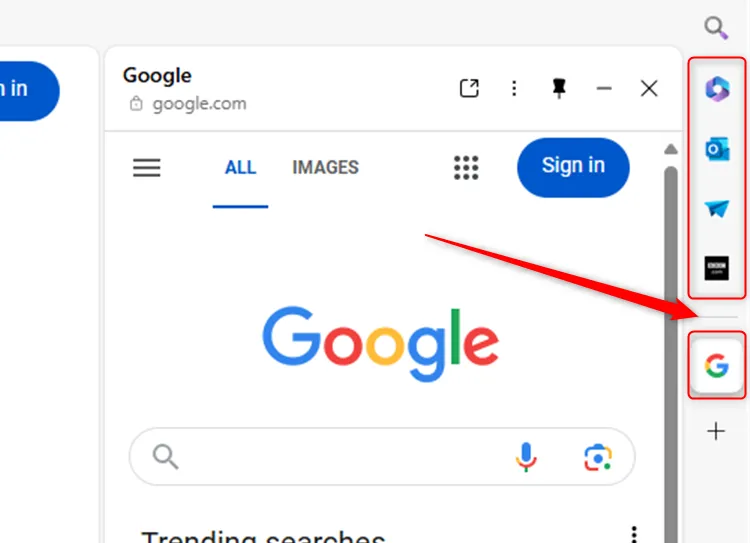 Thanh chia tạm thời và vĩnh viễn trên thanh bên của Microsoft Edge.
