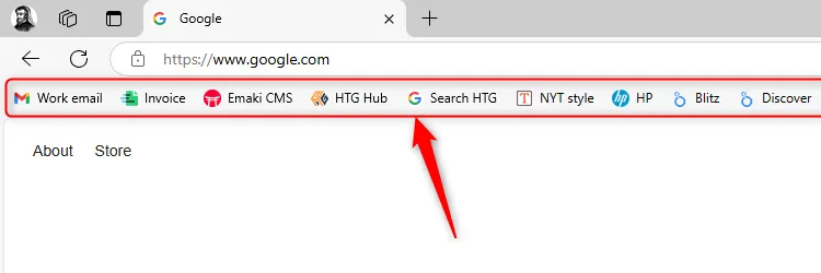 Thanh Favorites (Yêu thích) của Microsoft Edge được làm nổi bật.